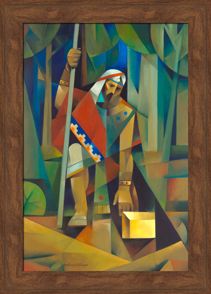 Moroni and the Gold Plates - framed giclee canvas