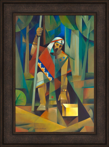 Moroni and the Gold Plates - framed giclee canvas