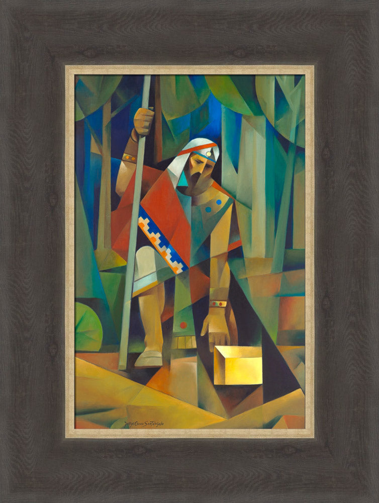 Moroni and the Gold Plates - framed giclee canvas