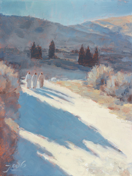 Jesus Christ and disciples on the road to Emmaus.
