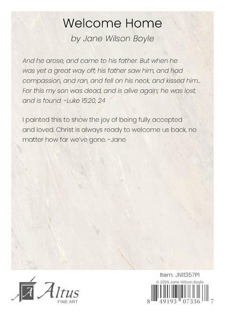Textual artwork with 'Welcome Home' by Jane Wilson Boyle on a textured beige background, featuring the Altus Fine Art logo.
