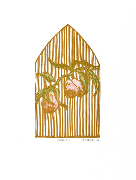 Decorative design of a branch with fruits on a striped background