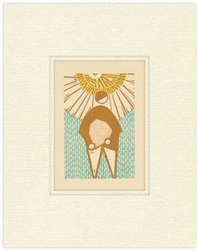 Illustration of a person with a sun above them on a textured beige background