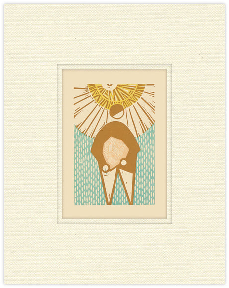Illustration of a person with a sun above them on a textured beige background