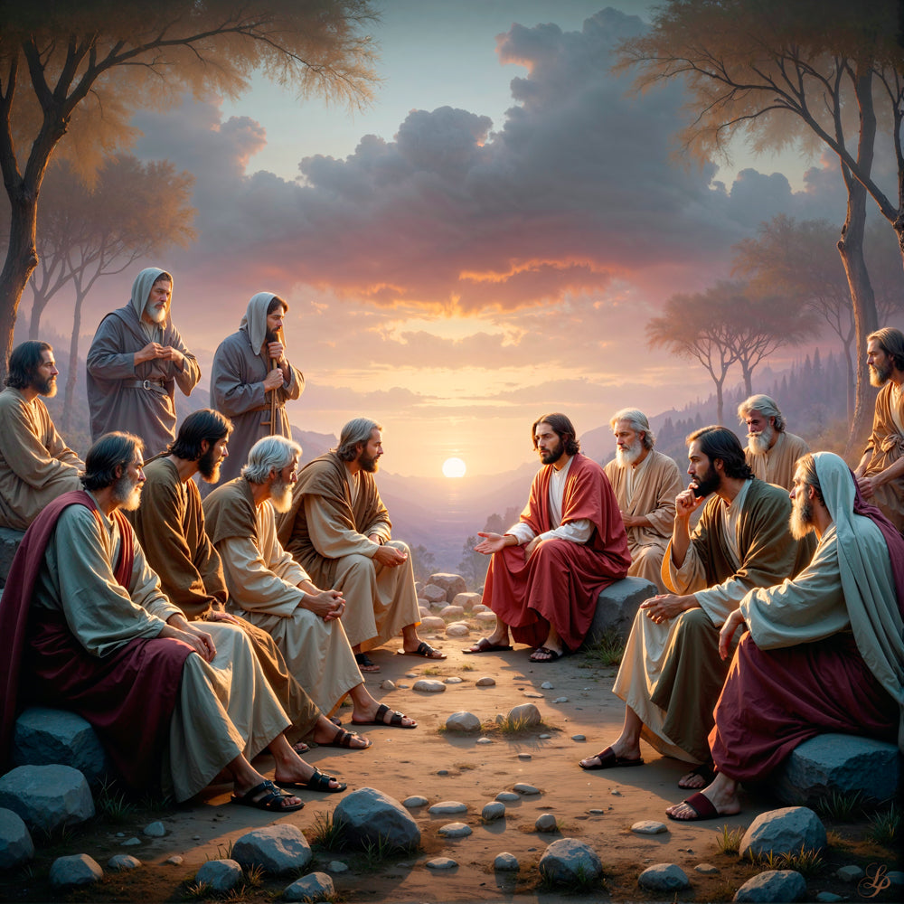 Jesus Christ speaking with the apostles.