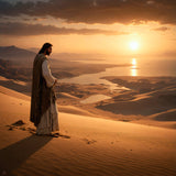 Jesus Christ standing in a desert.