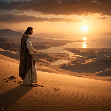 Jesus Christ standing in a desert.