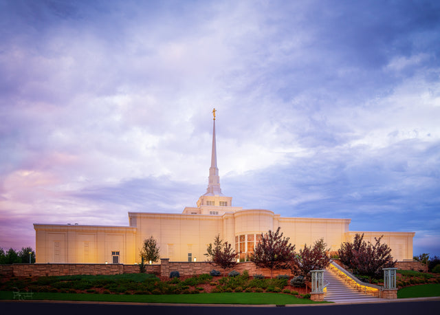 The Billings Montana temple with a blue sky.