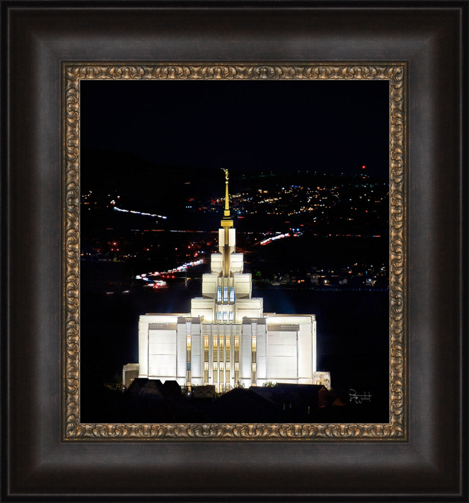 Saratoga Springs Utah Temple- Beacon of Promises - framed giclee canvas