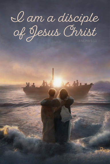 Jesus with his arm around Peter as they watch the ship come into the shore.