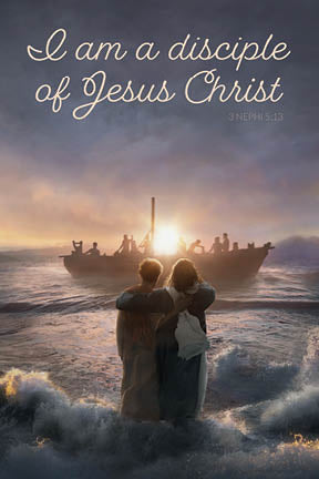 Jesus with his arm around Peter as they watch the ship come into the shore.