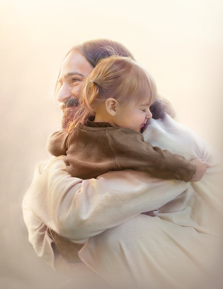 Jesus Christ hugging a little child.