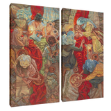 Two canvas prints with detailed artwork of people in a historical or fantasy setting.