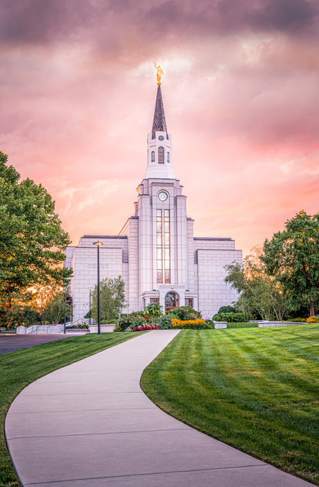 The Boston Massachusetts Temple with a path.