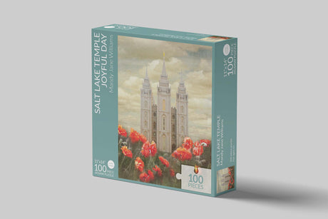Intricate puzzle box set against the backdrop of the Mormon temple, Altus Fine Arts logo present.