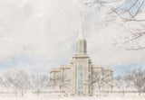 The St. Louis Missouri temple on a snowy winter day.