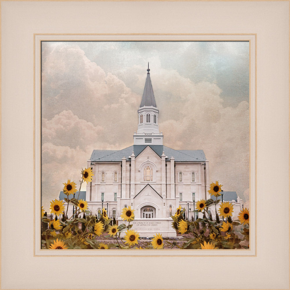 Taylorsville Utah Temple- Wild Sunflowers - framed giclee canvas