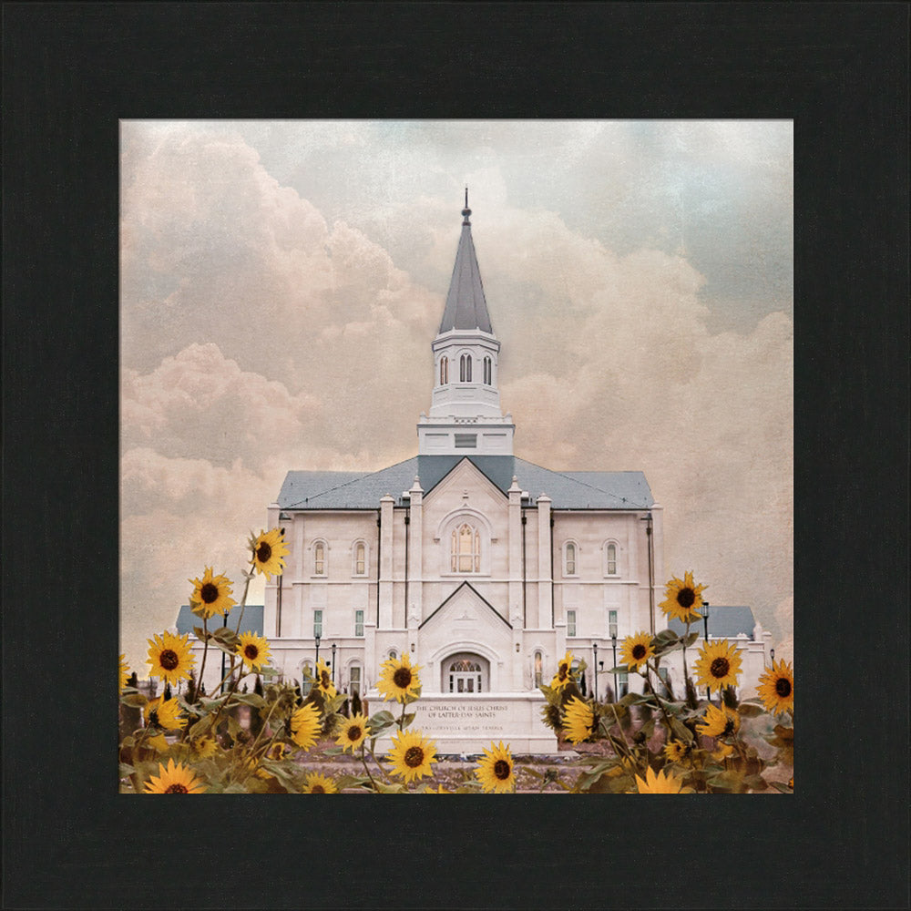 Taylorsville Utah Temple- Wild Sunflowers - framed giclee canvas