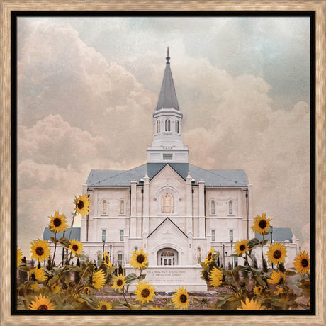 Taylorsville Utah Temple- Wild Sunflowers - framed giclee canvas