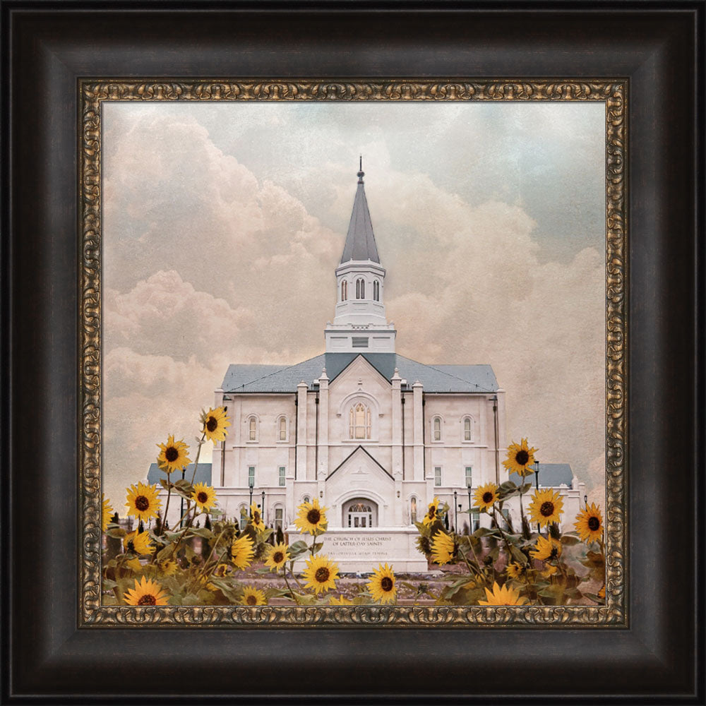 Taylorsville Utah Temple- Wild Sunflowers - framed giclee canvas