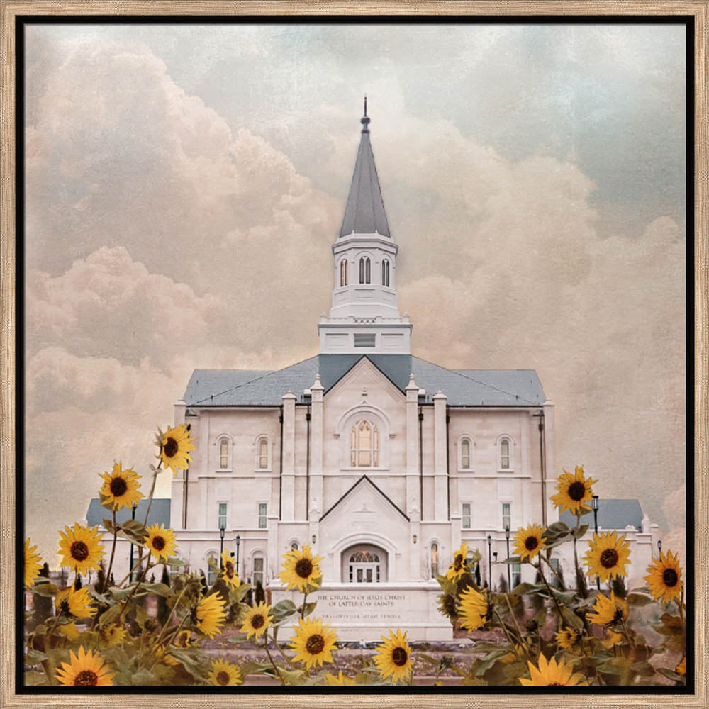 Taylorsville Utah Temple- Wild Sunflowers - framed giclee canvas