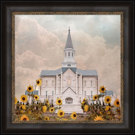 Taylorsville Utah Temple- Wild Sunflowers - framed giclee canvas