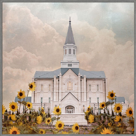 Taylorsville Utah Temple- Wild Sunflowers - framed giclee canvas