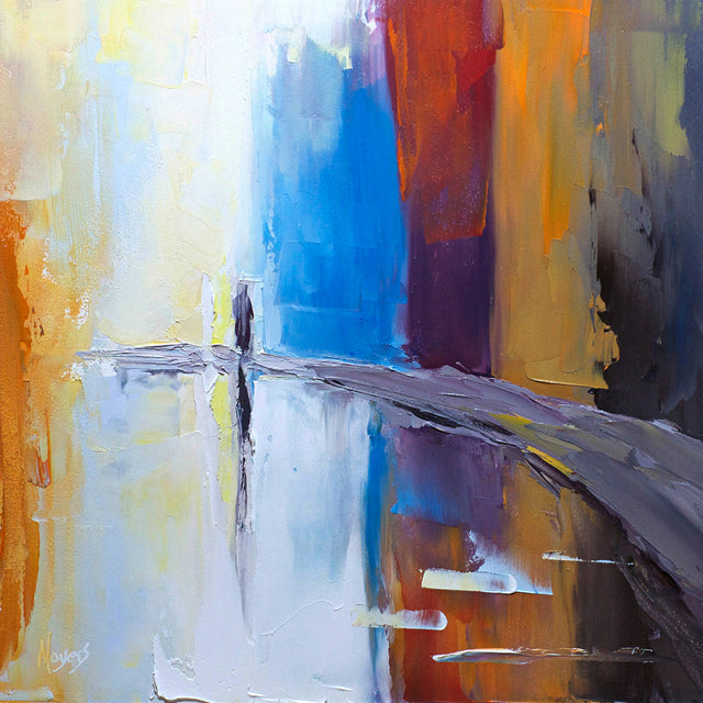 An abstract painting of a figure on a path.