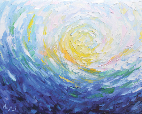 An abstract painting of the sky through water.