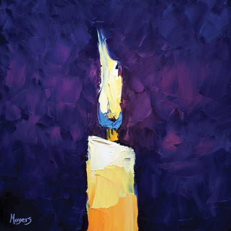 An oil painting of a lit candle.