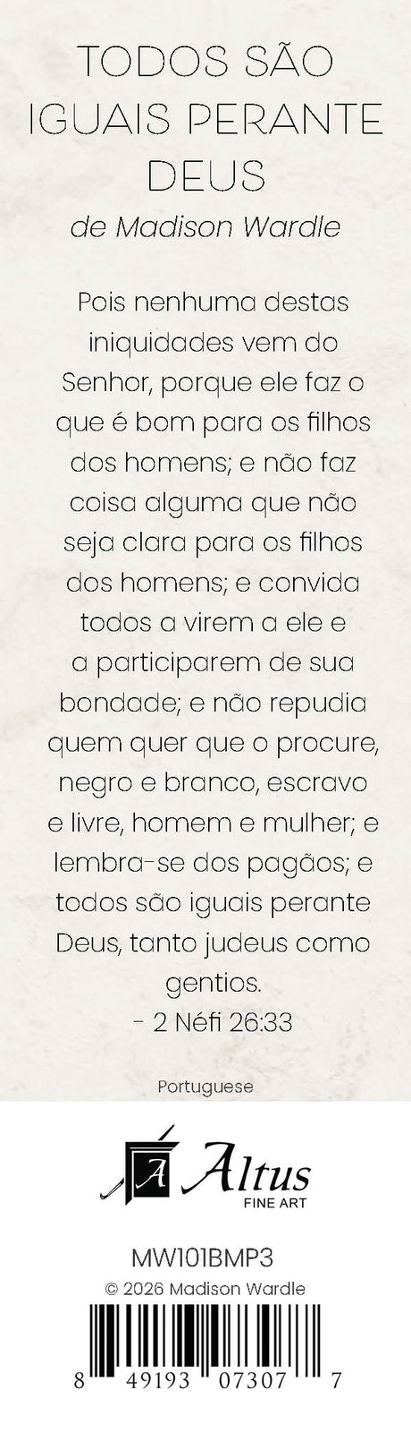 All Are Alike Unto God bookmark (Portuguese)