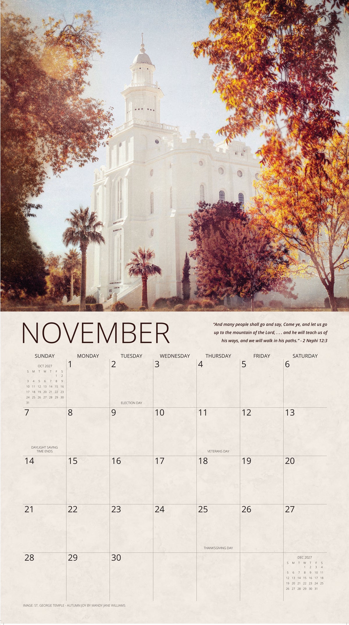I Love to See the Temple Mandy Jane Williams 2027 Calendar