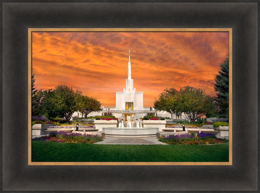 Denver Temple - Orange Sky by Robert A Boyd