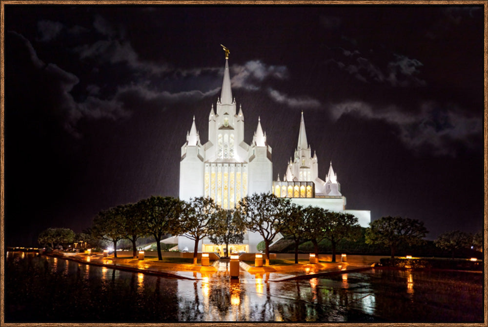 San Diego Temple - Rain Reflections by Robert A Boyd