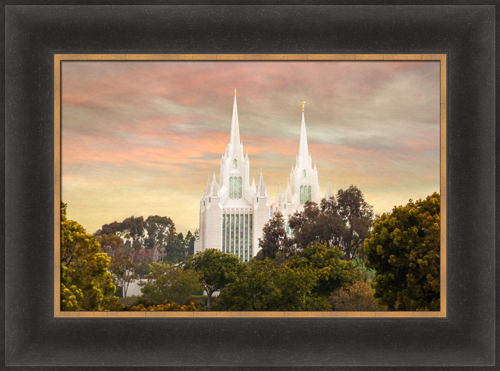 San Diego Temple - Yellow Skies by Robert A Boyd