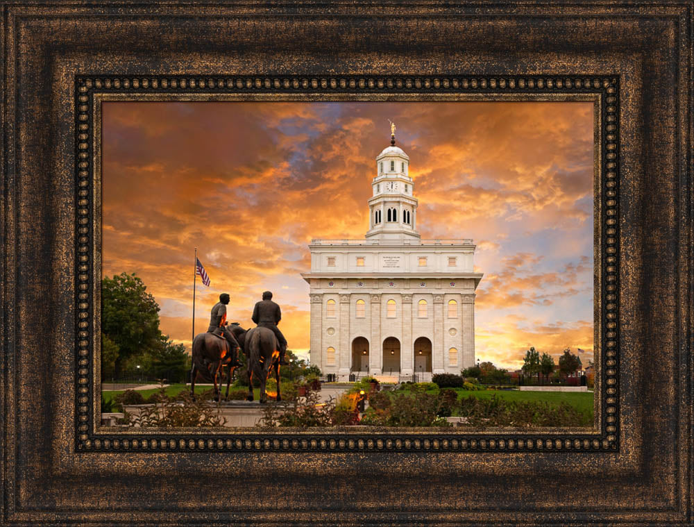 Nauvoo Temple - Sunrise with Joseph and Hyrum by Robert A Boyd