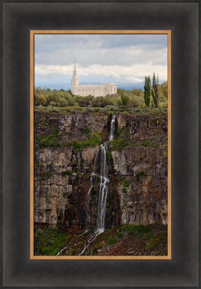 Twin Falls Temple - Waterfall Vertical by Robert A Boyd