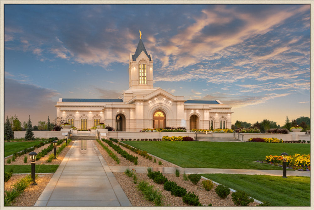 Fort Collins Temple - Sunset Lights by Robert A Boyd