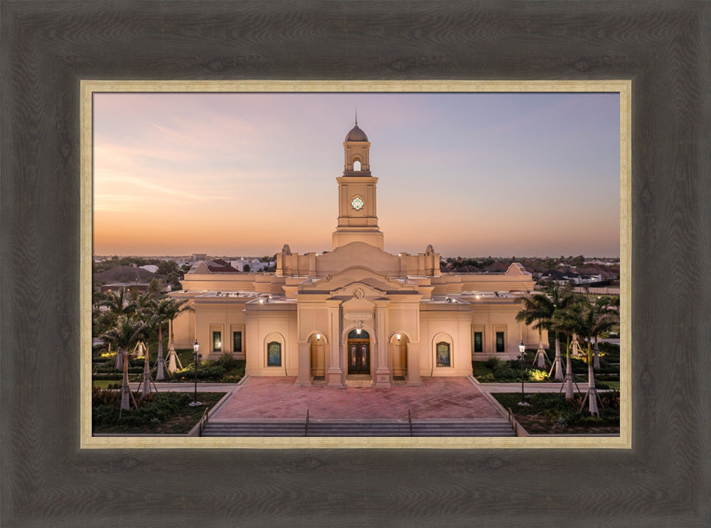 McAllen Temple- Sunset - framed giclee canvas