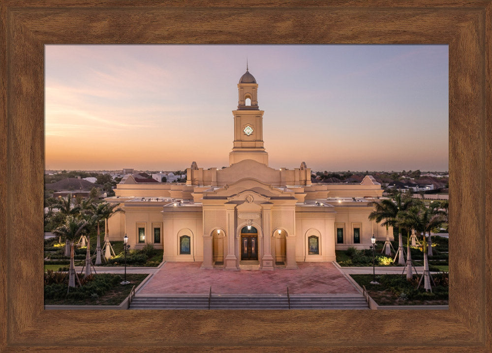 McAllen Temple- Sunset - framed giclee canvas