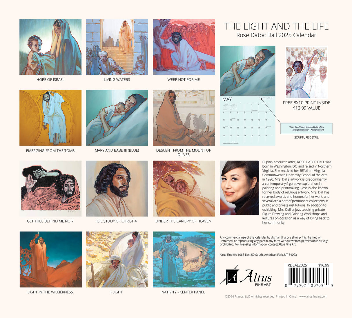 A vibrant calendar titled "The Light and the Life," showcasing inspiring imagery and motivational quotes for each month.