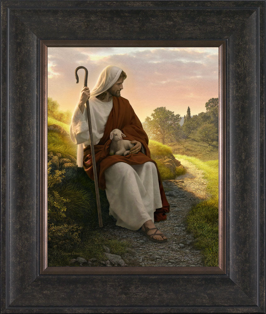 In the Shepherd's Care 17x20 framed giclee canvas dark brown frame