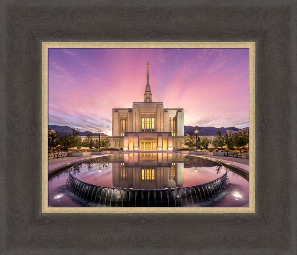 Ogden Utah Temple - Sunrise Reflection 12x14 framed textured print medium brown frame