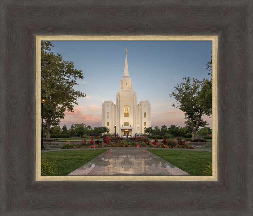 Brigham City Temple - Brigham City Covenant Path 12x14 framed textured print medium brown frame