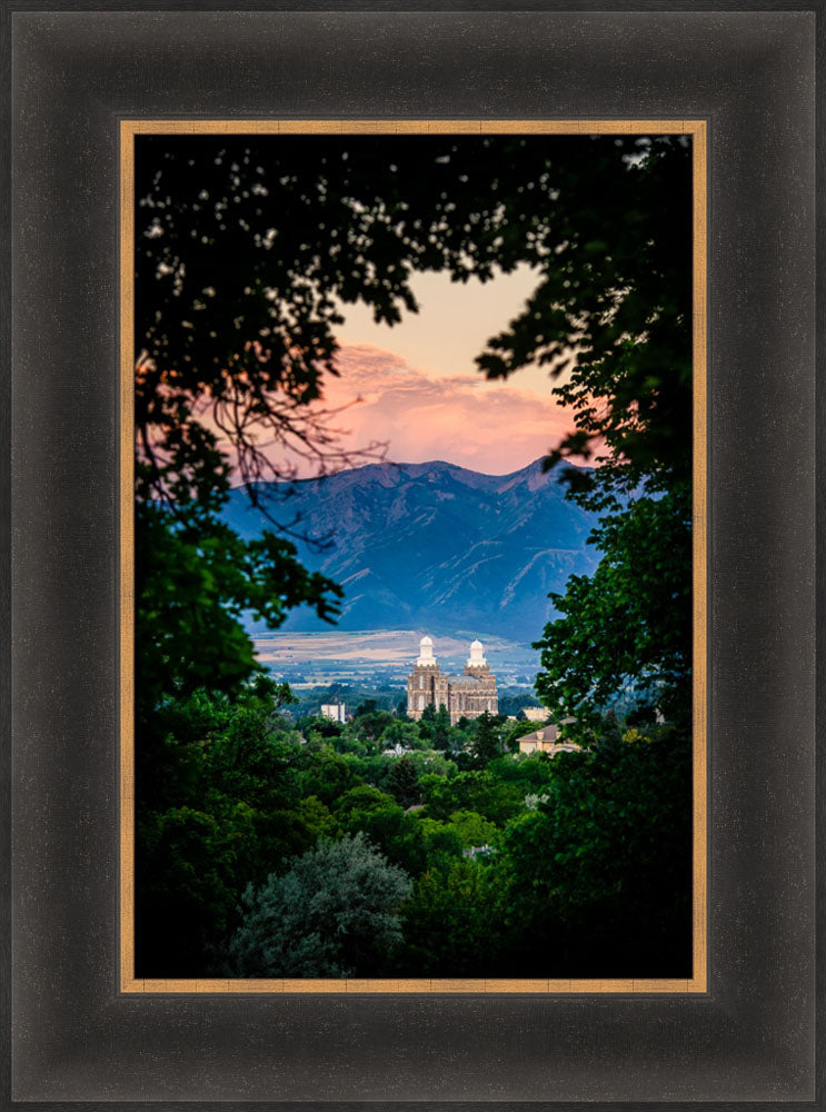 Logan Temple - Framed by Trees by Scott Jarvie
