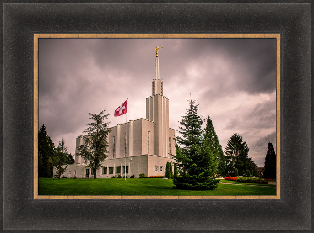 Bern Switzerland Temple - Stormy Flag by Scott Jarvie