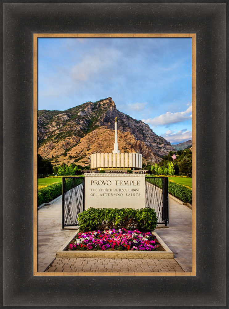 Provo Temple - Sign with Flowers by Scott Jarvie