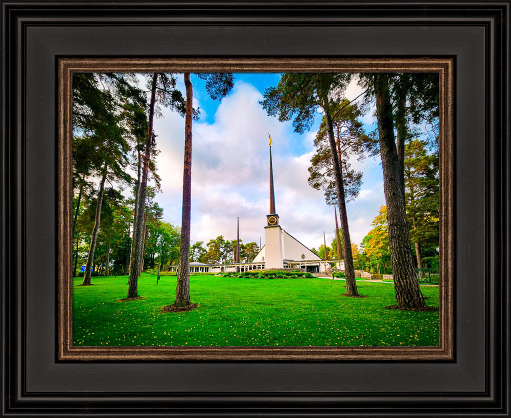 Stockholm Sweden Temple - Through the Trees - framed giclee canvas