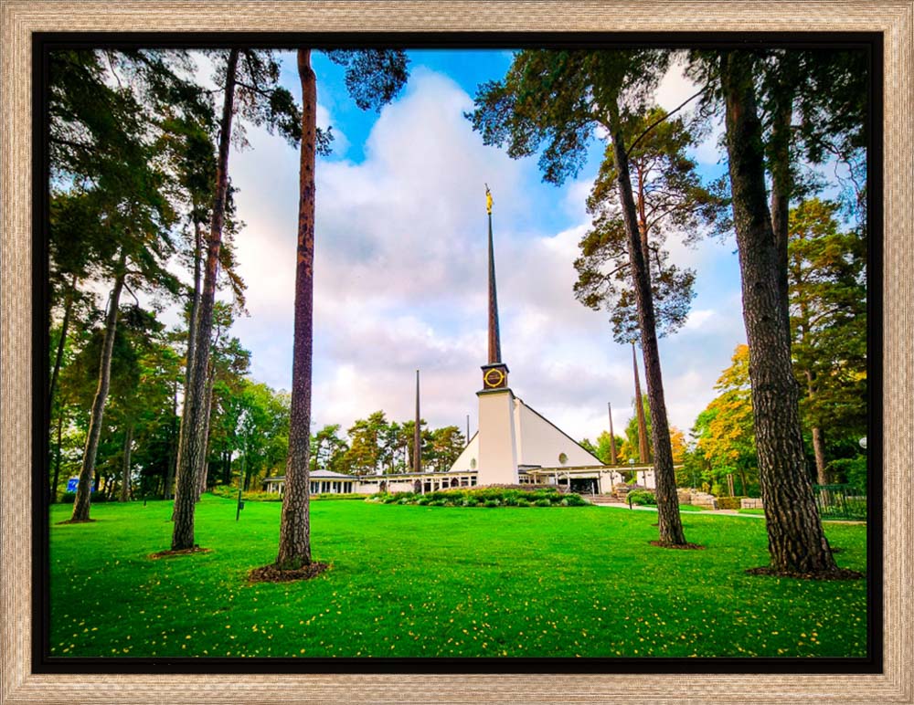 Stockholm Sweden Temple - Through the Trees - framed giclee canvas