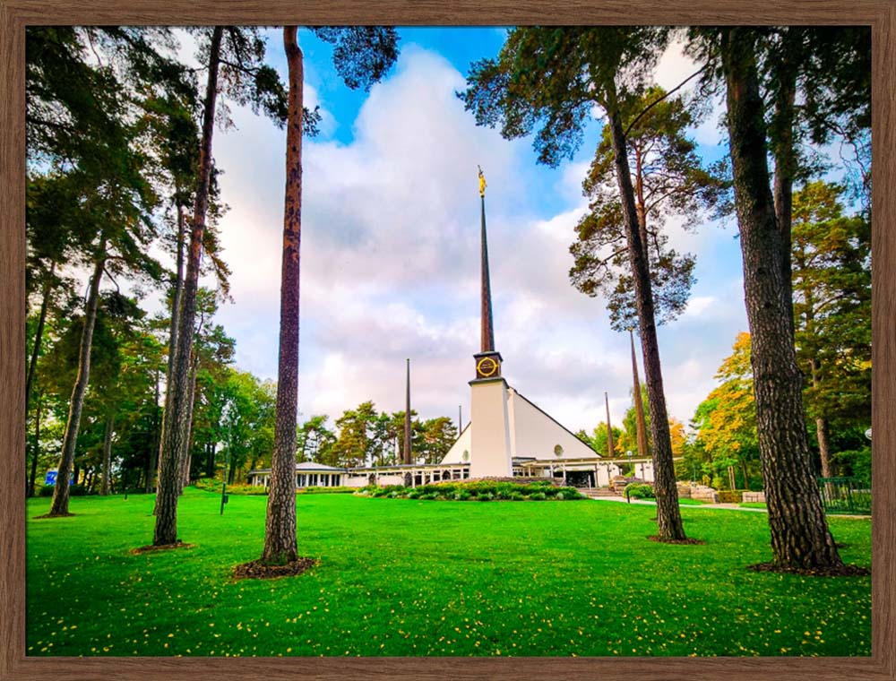 Stockholm Sweden Temple - Through the Trees - framed giclee canvas